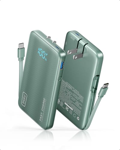 Image of INIU Portable Charger, Ultra Slim 45W Fast Charging Power Bank with Built-in AC Wall Plug, 10000mAh GaN 3-in-1 Battery Pack for Flight-Safe Travel, for iPhone 17 16, Samsung S26, iPad etc, Green
