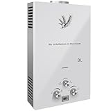 PEIXU Calentador de Agua Butano 8L 16KW Gas GLP Propano Calentador de Agua Calentador de Agua LPG Instantáneo Portátil,Modos de Invierno y Verano,Blanco,para Ducha Al Aire Libre,Baño,Camping