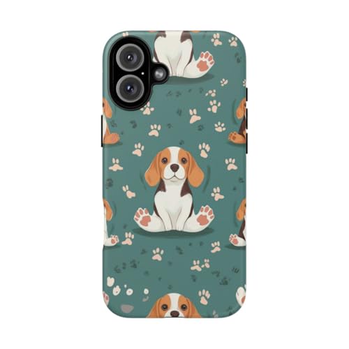 Coque iPhone 16 Plus beagle assis bleu sarcelle rigide mate