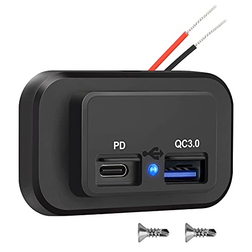 12V USB Outlet, Quick Charge 3.0 USB-A Port and USBC Port, 12V 24V Input Surface Mount RV USB Outlet, for RV Marine Motorcycle Truck Golf Cart