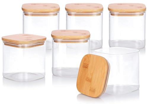 Image of Glass Food Storage Containers with Airtight Bamboo Lid, Coffee Storage Jars for Home Kitchen, Pantry Tea, Spices, Snack (SQUARE 750 ML JAR, SET OF 6)