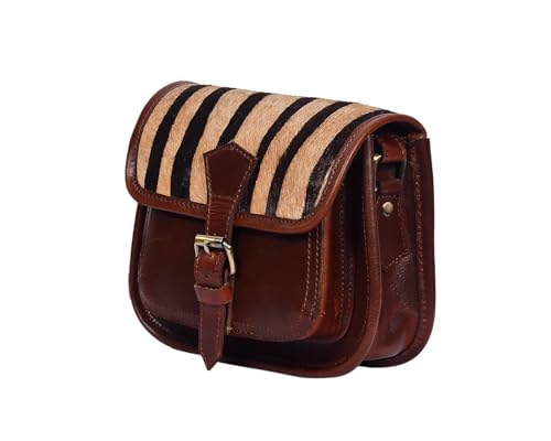 Image of Celtic Women's Leather Hair-On Flap Crossbody Sling Bag - Adjustable Strap