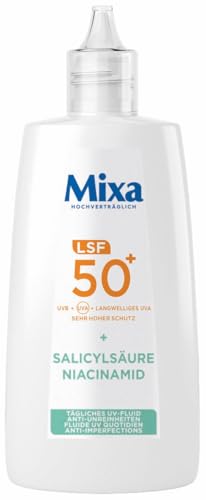 Mixa Tägliches UV-Fluid LSF50+ Anti-Unreinheiten, Hoher Schutz gegen UV-Strahlung, Verringert Unreinheiten um bis zu 66%, 40ml