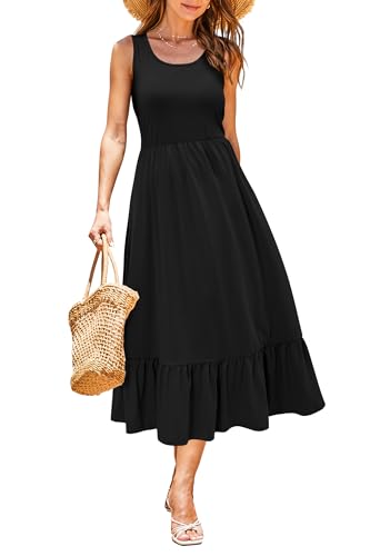 Image of STYLEWORD Womens Summer Casual Short Sleeve Flowy Midi Beach Dress