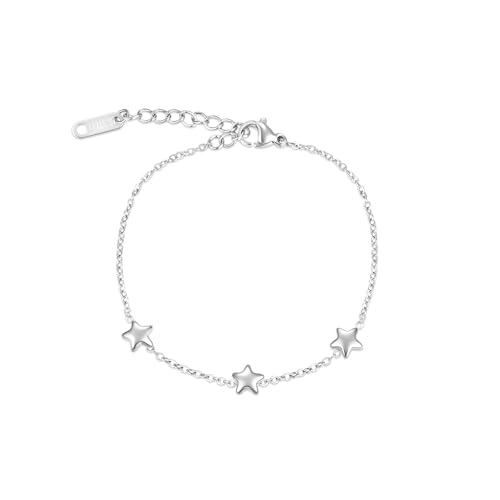 Dainty Star Bracelet for Women,Stainless Steel 3 Stars Chain Bracelet Adjustable Size