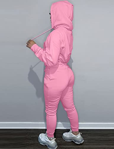 Alunzoem Jogger Sets For Women 2 Piece Long Sleeve Hoodies Pullover Top And Skinny Pants Sweatsuit Pink M #TOP2