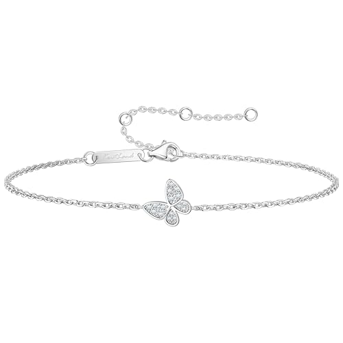 Image of KristLand Silver Butterfly Bracelet for Women 925 Sterling Silver Hand Chain White Gold Plated Adjustable Silver Bracelet with Sparkly CZ Stone for Ladies