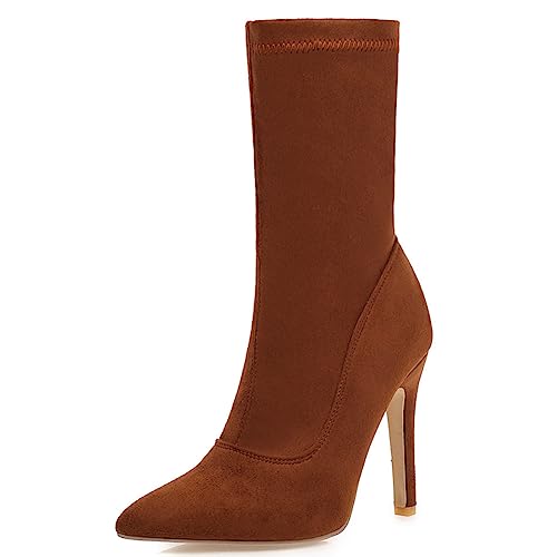 Bottines talons aiguilles bout pointu marron stretch souple PAYDVOIER