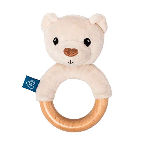 WHISBEAR éco-anneau de dentition ours, jouets de dentition pour bébé, anneaux de dentition pour bébé 3 mois, anneaux en bois, jouet en bois pour bébé, cadeaux de naissance jouets pour bébé
