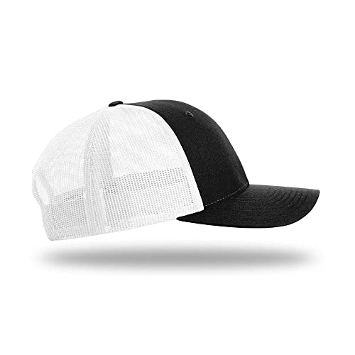 Richardson 115 Low-Profile Hat Structured Classic Trucker Adjustable Snapback Cap (Black/White) #TOP3