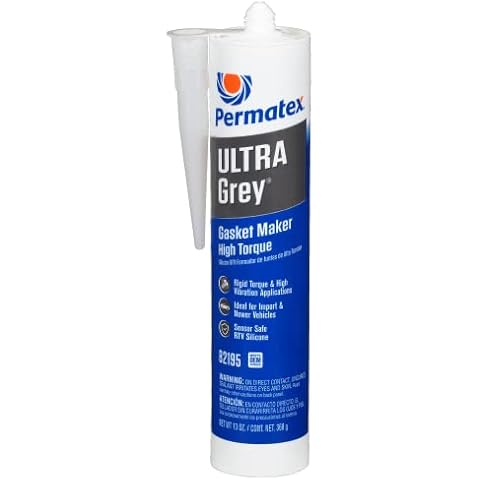 Permatex 82195 Ultra Grey Rigid High-Torque RTV Silicone Gasket Maker, Sensor Safe And Non-Corrosive, For High Torque And Vibration Resistant Applications, 13 oz Cover