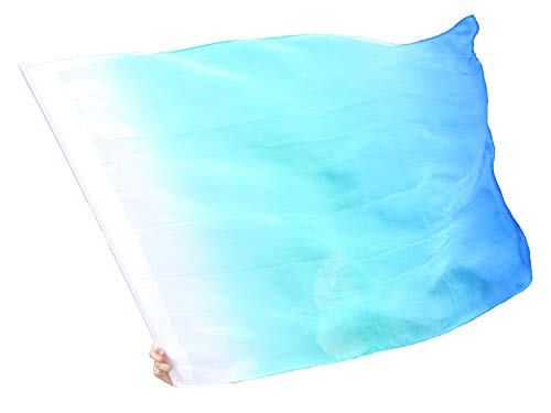 Winged Sirenny Spinning Silk Flag Poi 103cm (40") with Swivels & Collapsible Hard Rod, Flow Arts Dance Silks for Performers, Festivals & Fitness - Hand Painted Silk (Sea)