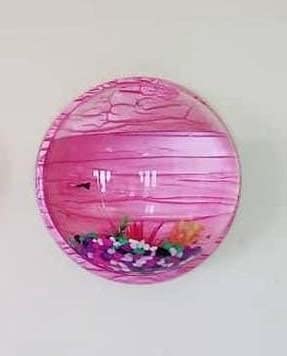 Wall Mounted Hanging Aquarium Transparent Acrylic Fish Bowl 6 inch Non- Breakable Flower Pot Deep Pink Color