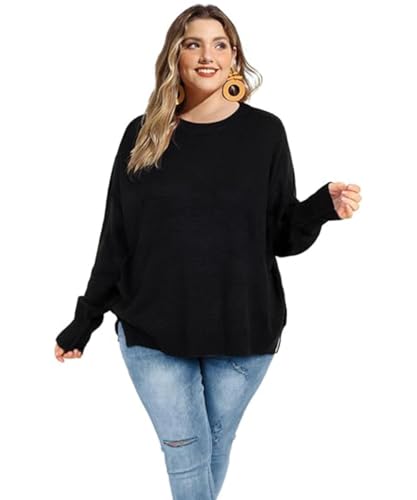 Image of TIYOMI Plus Size Sweaters for Women Oversized Pullover Crewneck Sweater Knit Side Split Casual Sweaters Fall Winter XL-5XL