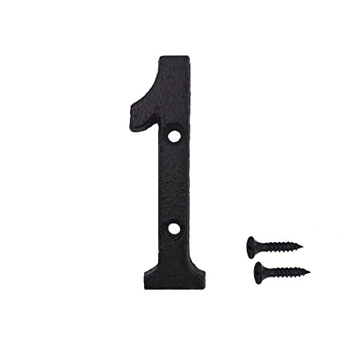 3 Inch Wrought Iron House Number, Matching Screws Included Black Number 1