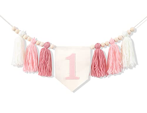 Image of 1st Birthday High Chair Banner,Pink Tassel Theme Banner For Girl,1st Birthday Photo Backdrop,Wall Hangings Decorative for Kids Bedroom Nursery Party Holiday Classroom Decoration (pink)