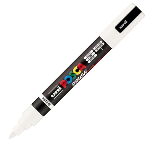 POSCA PC5BR, Marqueur peinture Brush base eau - Tout Support - Blanc