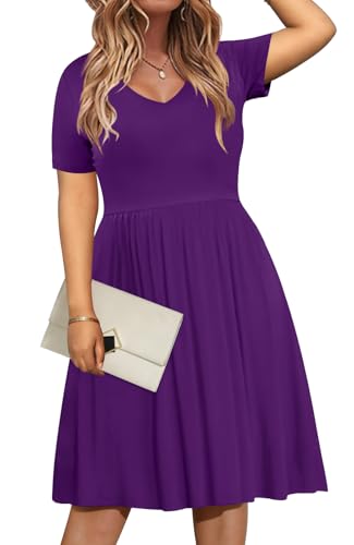 Image of DB MOON Women Plus Size Dresses 2026 Summer Casual V Neck Short Sleeve Knee Length Dress with Pockets