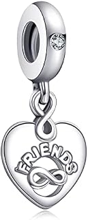 Annmors Friends Forever Heart Dangle Charms in 925 Sterling Silver with Cubic Zirconia for Bracelets