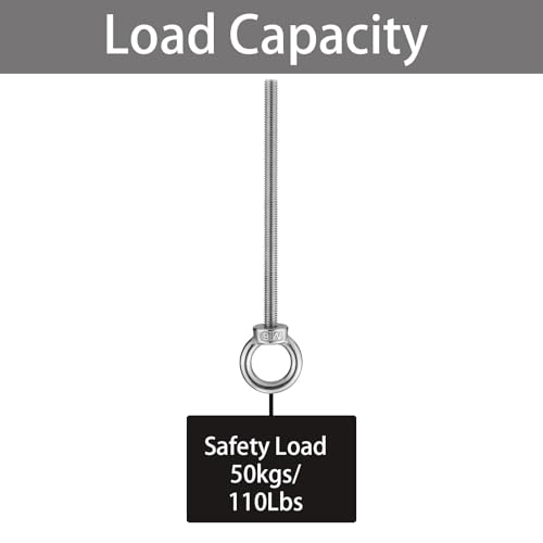 Image of M6 Stainless Steel Eye Bolt with Nuts 4 Pack, M6 x 100mm (1 /4 inch x 4 inch) Long Ring Shoulder Lifting Eye Bolt for Swing, Male Screw Threaded Eyebolt kit Tie Down Outdoor Indoor