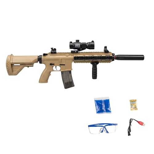 Image of Trocshop M416 Gel Blaster Toy Gun, Military Theme, Plastic, Big Size, for Ages 14 and Up, Includes 10k+1K Gel Ball Bullets (Blazing Beige Finish)