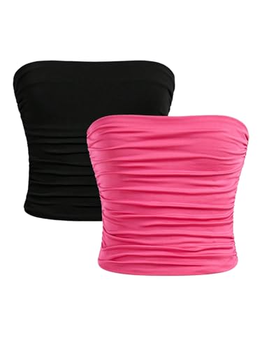 Image of Milumia Girl's 2 Pack Tube Top Ruched Strapless Sleeveless Bandeau Tops