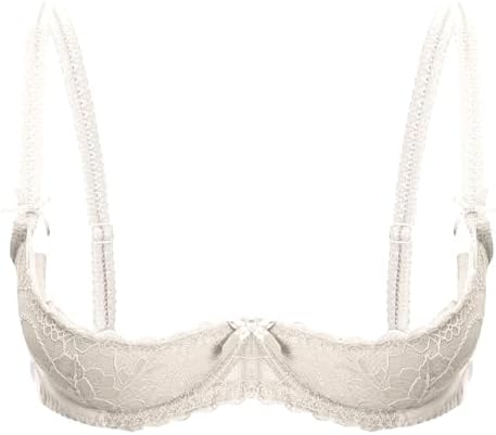 Women See Through Lace 1/4 Cups Balconette Bralette Sexy Underwir...