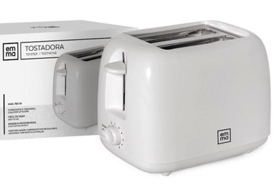 Tostadora EMMA - Envío 24h - 2 Ranuras - Bajo Consumo, Alto Rendimiento de Electrodomésticos - Controlador Termostático - Antiatasco - Bandeja Recogemigas - Hogar y Hostelería (Blanca)