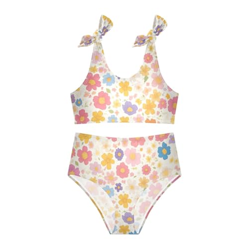 Flower Pink Yellow Girls' Two Piece Kids Bikini Set Quick-Dry Bathing Suit Swimming Suits Cute Shoulder Strap3