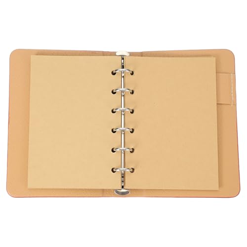 Image of PATIKIL 6 Ring Binder Cover, 2 Pack A7 Kraft Leather Notebook Binder Mini Refillable Loose Leaf Personal Planner with 50 Sheets Paper, Red