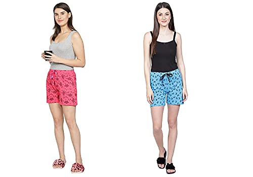 Image of Club A9 Womens 100% Organic Cotton Printed Regular Shorts - Pack of 2 (Multicolor)