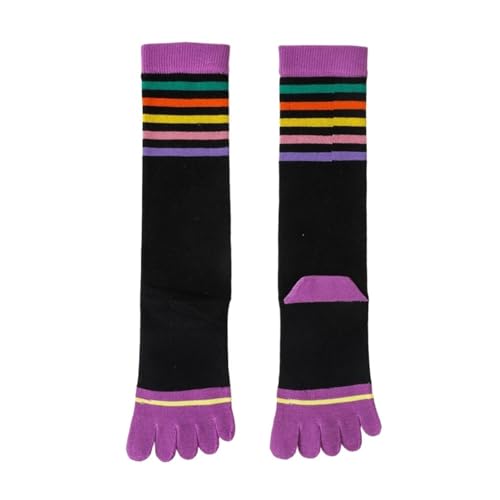 Calcetines Con Dedos 2 pares de calcetines coloridos hasta la pantorrilla con dedos de los pies de algodón suave tubo largo a rayas primavera otoño cálido medias con 5 dedos mujeres jóvenes niñas Para