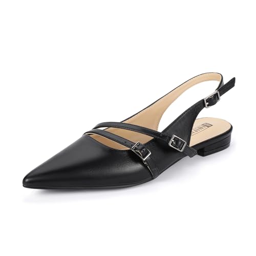 IDIFU Women's Flat Shoes Pointed Toe Strappy Slingback Ballet Flats Wedding Office Work Bridal Formal Dress Shoes for Women Dressy Comfortable Cute Trendy Ladies Flats