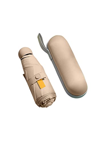 SERUMY Mini Mubrella 8-Ribs Anti Uv Blocking Shade Umbrellas Rain And Sun Fold Capsule Beach Parasol Mini Pocket Umbrella For Women-Beige Coffee Withbox