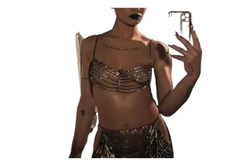 Top de playa de chica picante con cadena de pecho de diamantes versátil y empalme BoBoBn