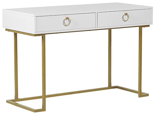Beliani Moderner, rechteckiger Konsolentisch weiß/Gold mit Metallgestell Westport
