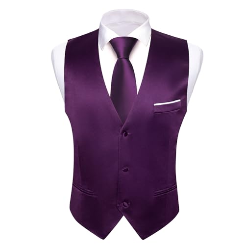 Image of Barry.Wang Vest for Men Business /Leisure Dress Suit Vests V-neck 2 Pockets Wedding Party Tuxedo Satin Waistcoat