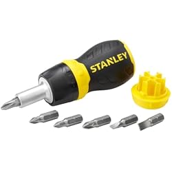 STANLEY Multi-Bit Stubby Ratcheting Screwdriver, 0-66-358 | Internal Bit Storage, Magnetic Tip, Extra Grib Bi-Material Handle, Includes 6x Bits (Phillips, Pozidriv, Flared)