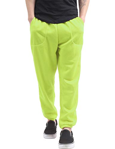 Mens Fleece Sweatpants Lightweight Elastic Jogger Loss Fit Drawstring Pants (1ih02_Neon,2X-Large)