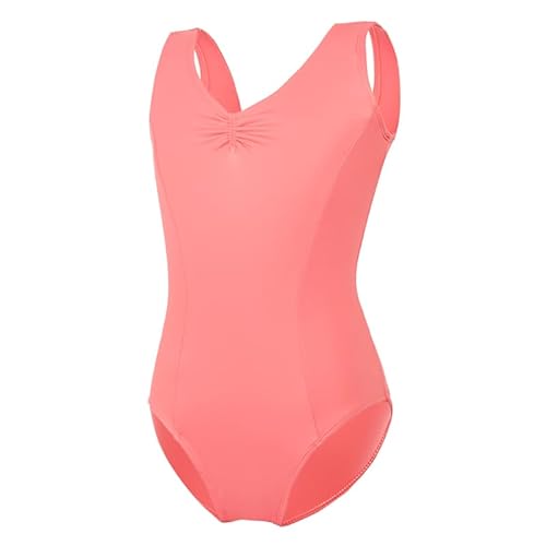 Girls Ballet Leotards Gymnastic Dance Tank with Full Lining Kids Nylon Classic Bodysuit Child Costumes(Light red,150 height 140-