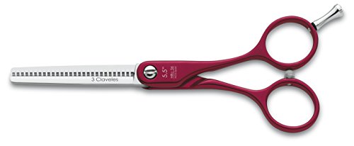 3 Claveles Duraluminio - Tijera De Peluquería Esculpir Rojo 5.5", 28 Dientes, Filo Suave, Acero Inox, Mango Ligero, 48 g, 13.97 cm (Paquete de 1)