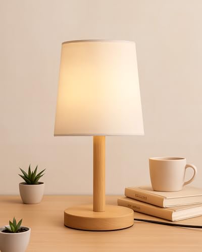 Homesake® Pinewood Table Lamps for Nightstand, Fabric Linen Lamps...