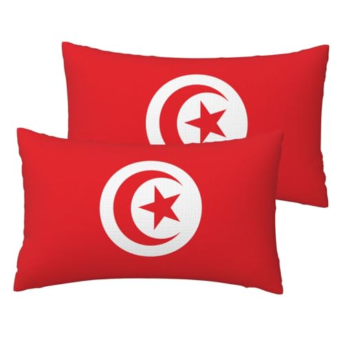WZYCWB Lot de 2 taies d'oreiller imprimées drapeau tunisien, idéales pour les canapés de chambre à coucher