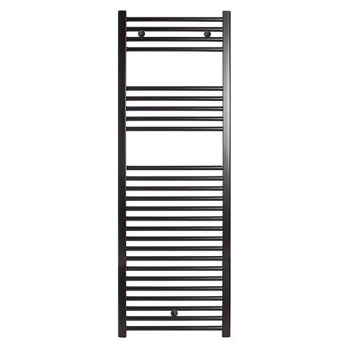Fácula - Radiador Toallero DE AGUA Ocean Negro1420x500mm | (NO Eléctrico) | 3 soportes+purgador | Conexiones 3x1/2"