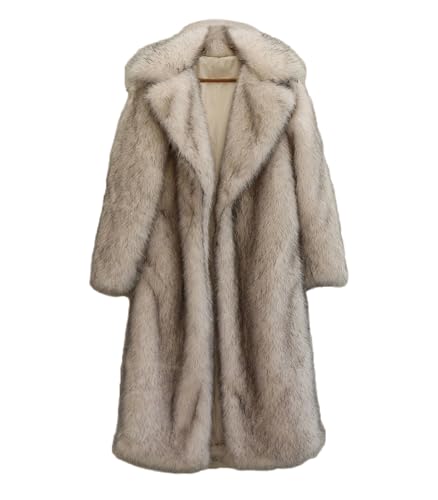 INVACHI Men's Faux Fur Coat Winter Long Faux Mink Coat Fluffy Thick Trench Coat for Men