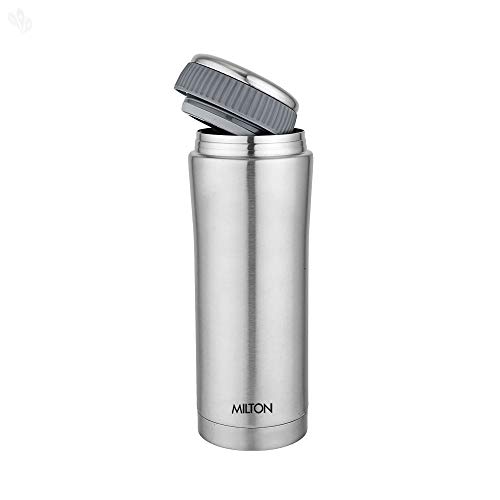 Image of Milton Thermosteel Duo Deluxe-1000 Bottle Style Vacuum Flask, 1 Litre, Silver + Milton Thermosteel Optima 420 Stainless Steel Flask, 420ml, Steel