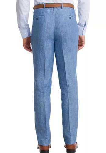 Men's Cotton Linen Dress Pant Slim Fit Lightweight Flat Front Regular Straight Trousers for Office Wedding3