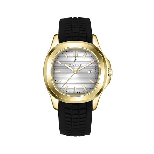 Image of Sylvi Urbanic Men's Analog Watch with Date Display, Silicone Strap, Water Resistant