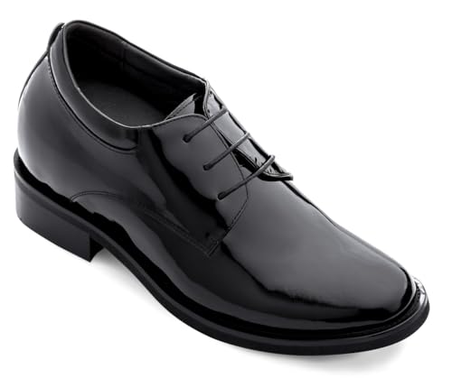 Image of Calden Men's Invisible Height Increasing Elevator Shoes - Black Patent Leather Lace-up Lightweight Formal Tuxedo Oxfords - 4 Inches Taller - K595101 - Size 10.5 D(M) US