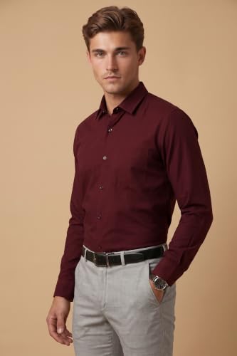 Image of Peter England Men's Everyday Solid Slim Fit Full Sleeve Formal Shirt | Cotton-Rich